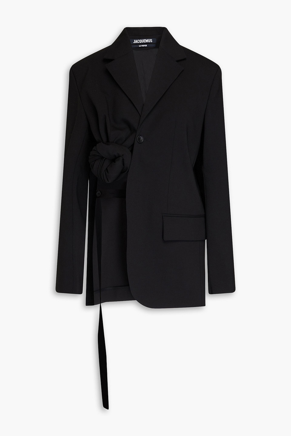 Jacquemus Baccala Asymmetrischer Blazer Aus Einer Wollmischung Mit Knotendetail In Black