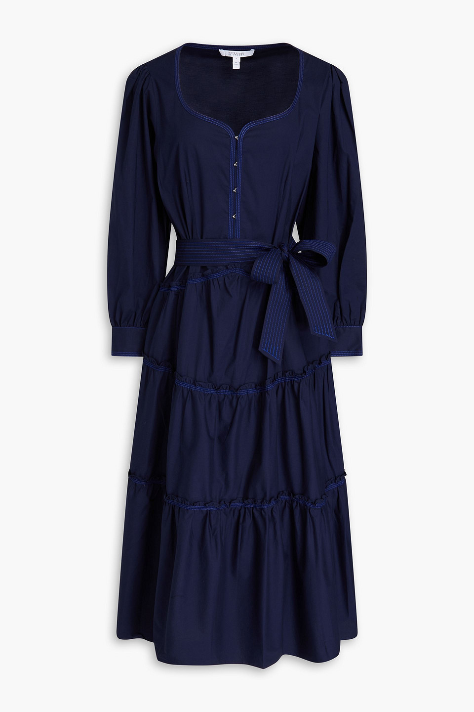 Shop Derek Lam 10 Crosby Rowena Tiered Stretch-cotton Poplin Midi Dress In Navy