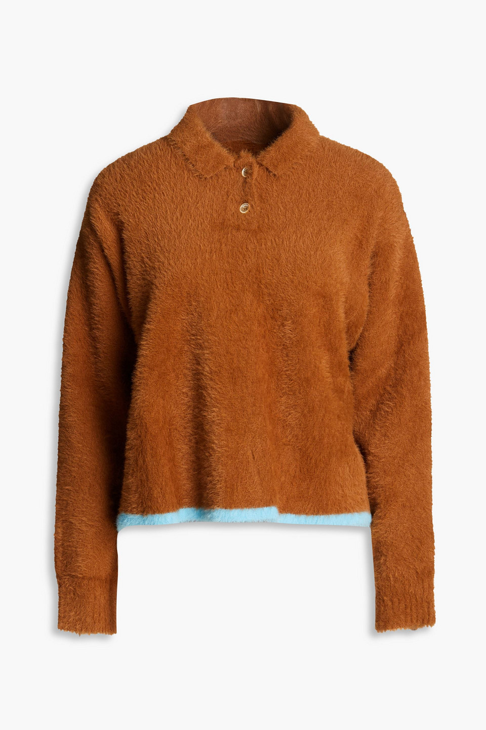 Jacquemus Neve Brushed Stretch-knit Polo-sweater In Hellbraun