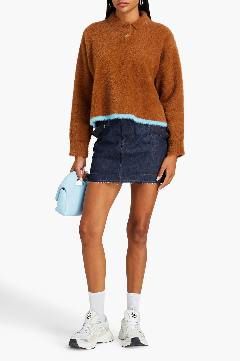 Shop Jacquemus Neve Brushed Stretch-knit Polo Sweater In Hellbraun