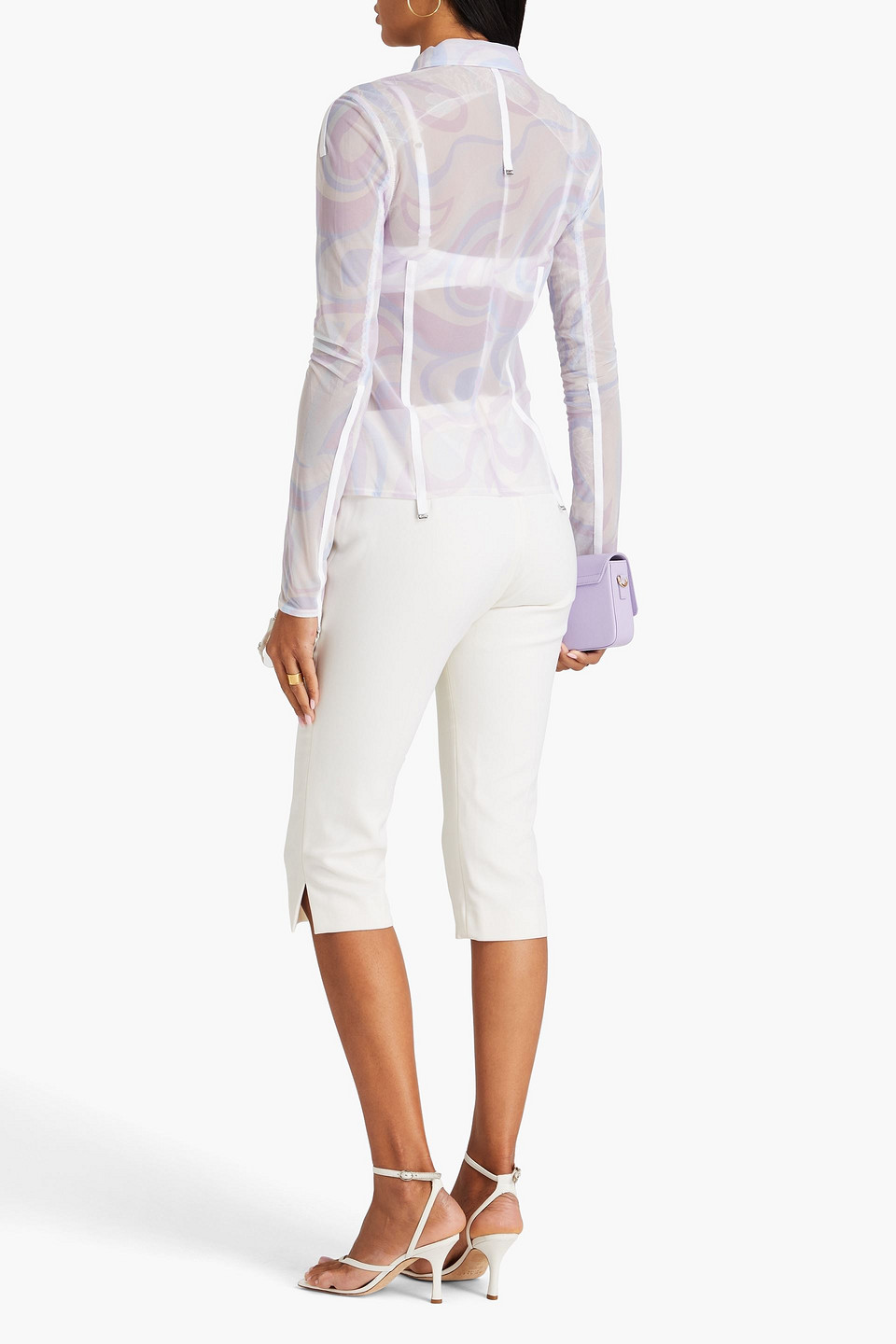 Shop Jacquemus Vela Cutout Printed Mesh Shirt In Lilac