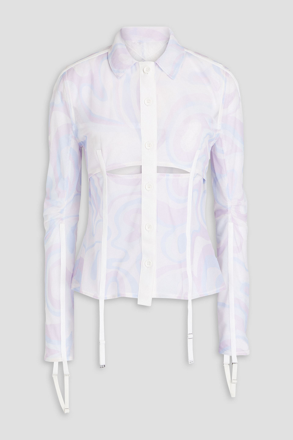 Jacquemus Vela Cutout Printed Mesh Shirt In Lilac