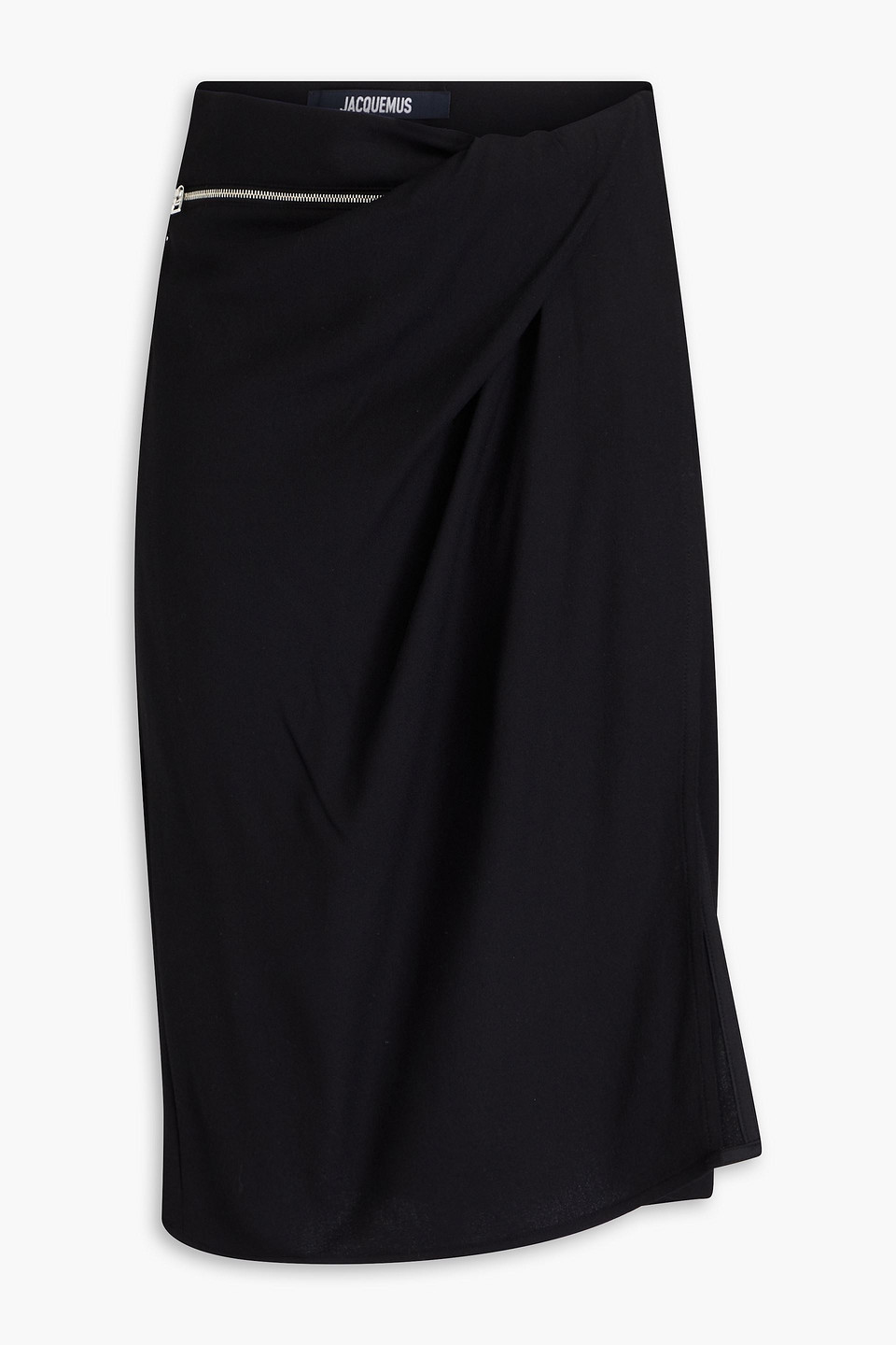 Jacquemus Wrap Effect Side Slit Midi Skirt In Black