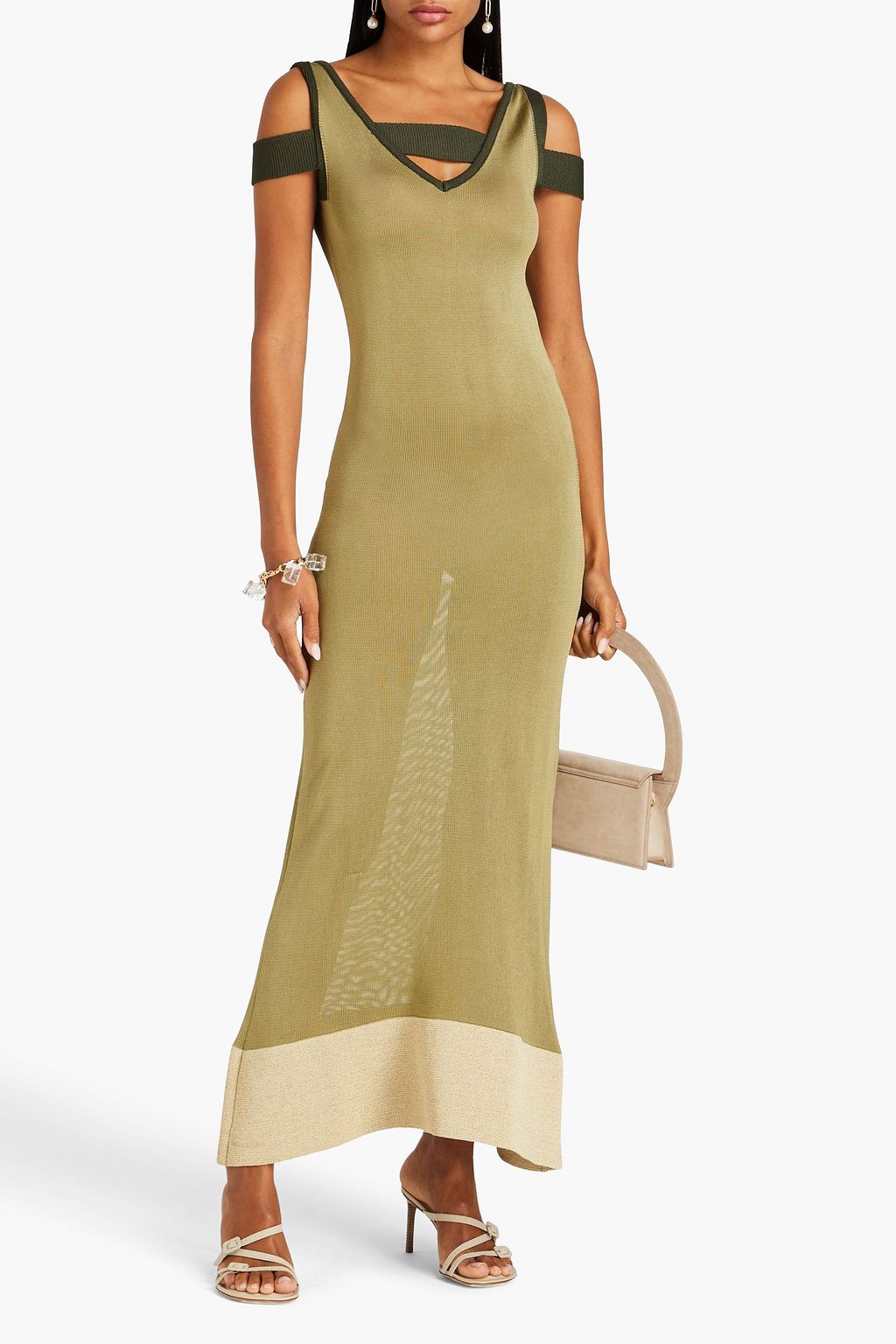 JACQUEMUS La Camargue off-the-shoulder cutout knitted maxi dress