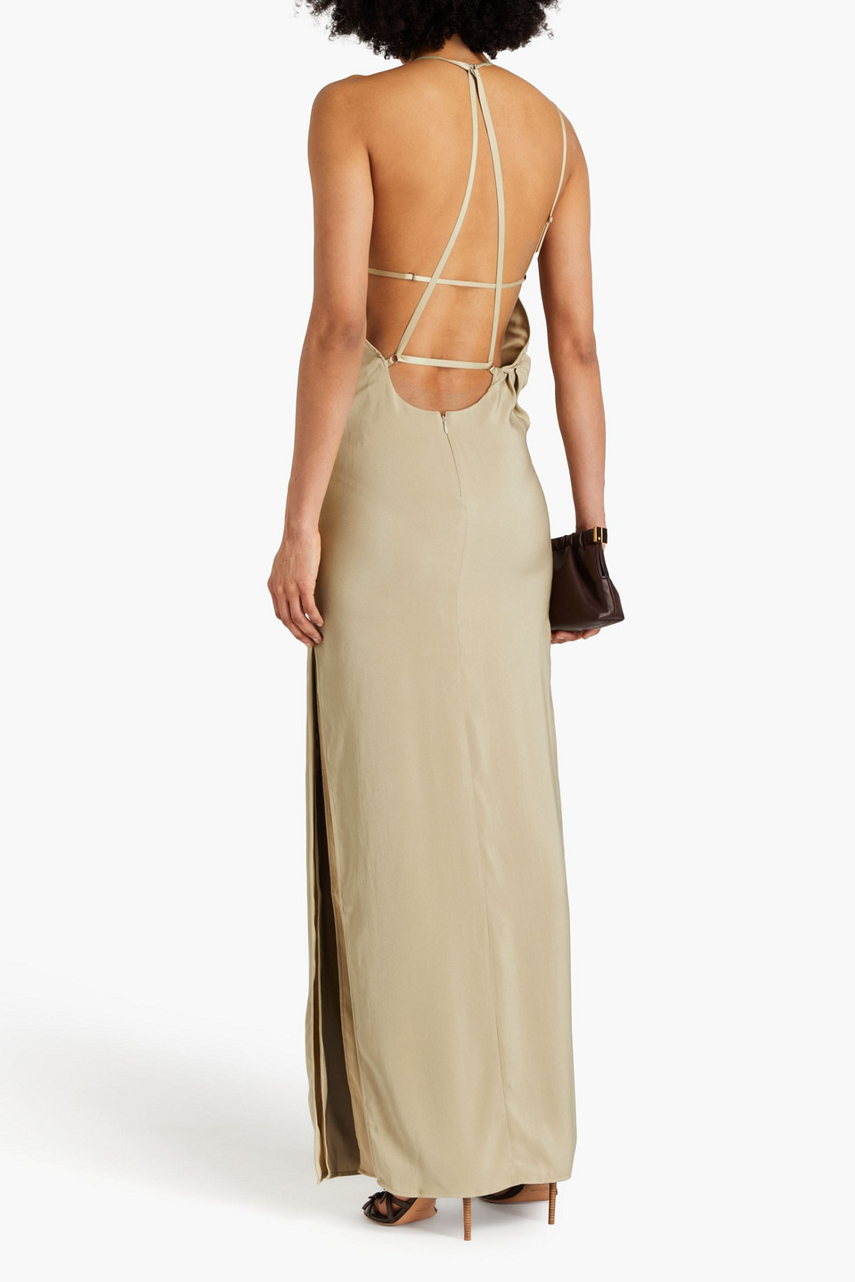 Shop Jacquemus Goccia Cutout Crepe De Chine Maxi Dress In Beige