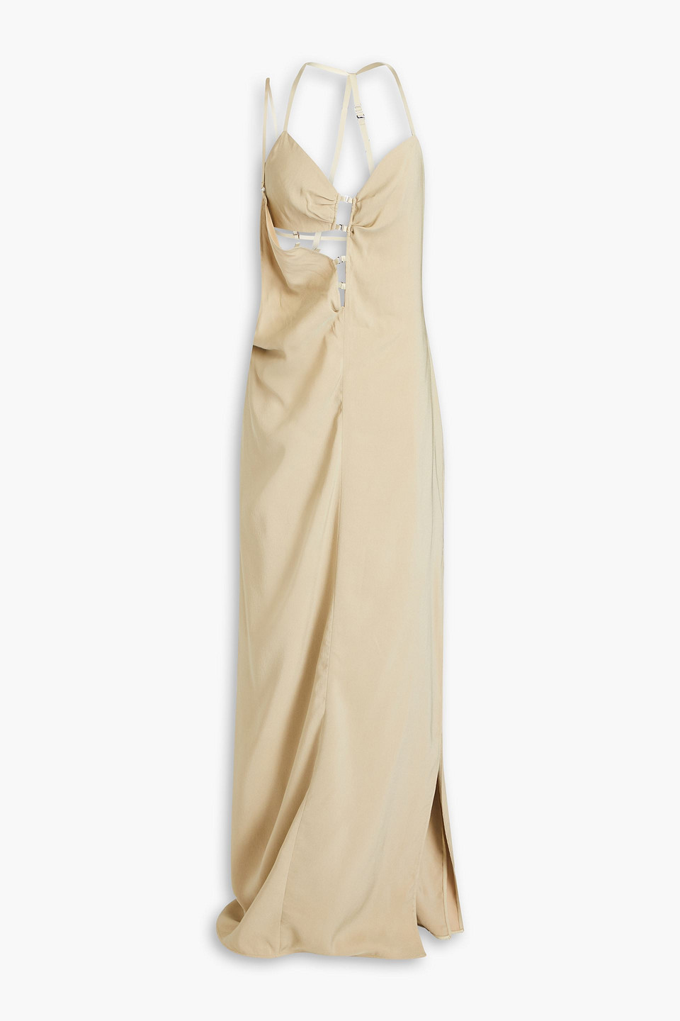 Shop Jacquemus Goccia Cutout Crepe De Chine Maxi Dress In Beige