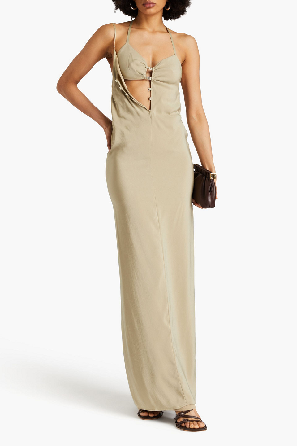 Shop Jacquemus Goccia Cutout Crepe De Chine Maxi Dress In Beige