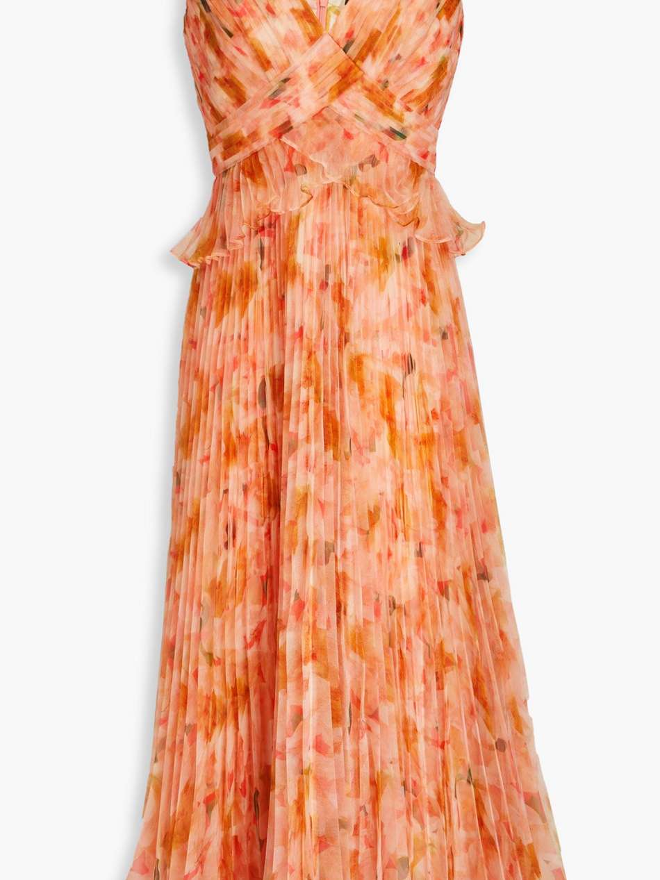 holly pleated floral-print organza midi dress