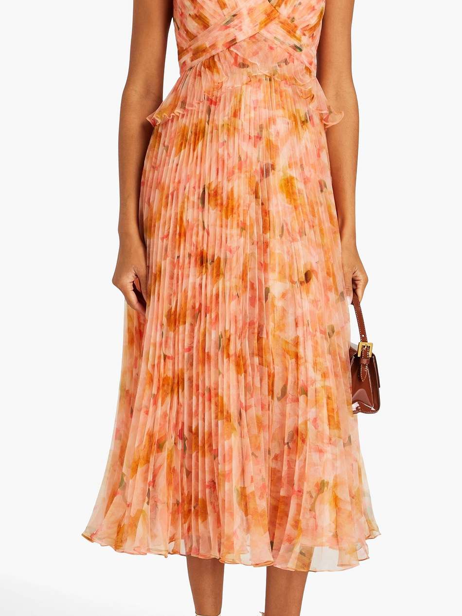 holly pleated floral-print organza midi dress