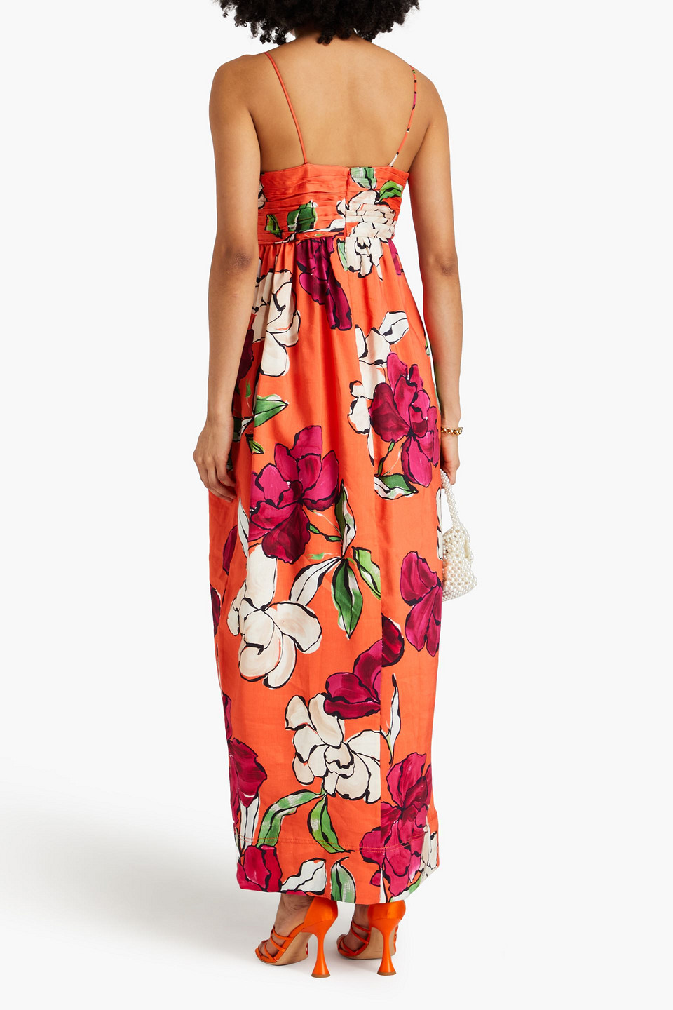 Shop Aje Monument Floral-print Linen-blend Maxi Dress In Orange