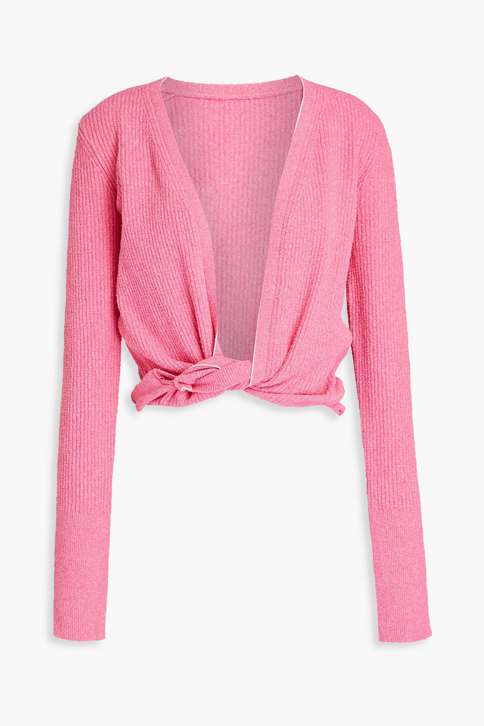 Jacquemus Noue Twist-front Bouclé-knit Cotton-blend Sweater In Pink