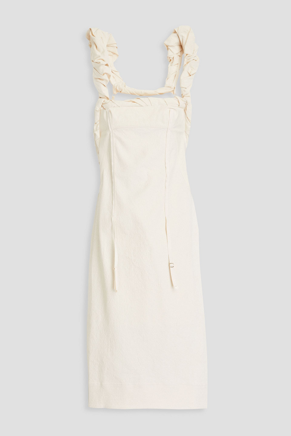 Shop Jacquemus Crema Twisted Cotton-piqué Dress In Off-white