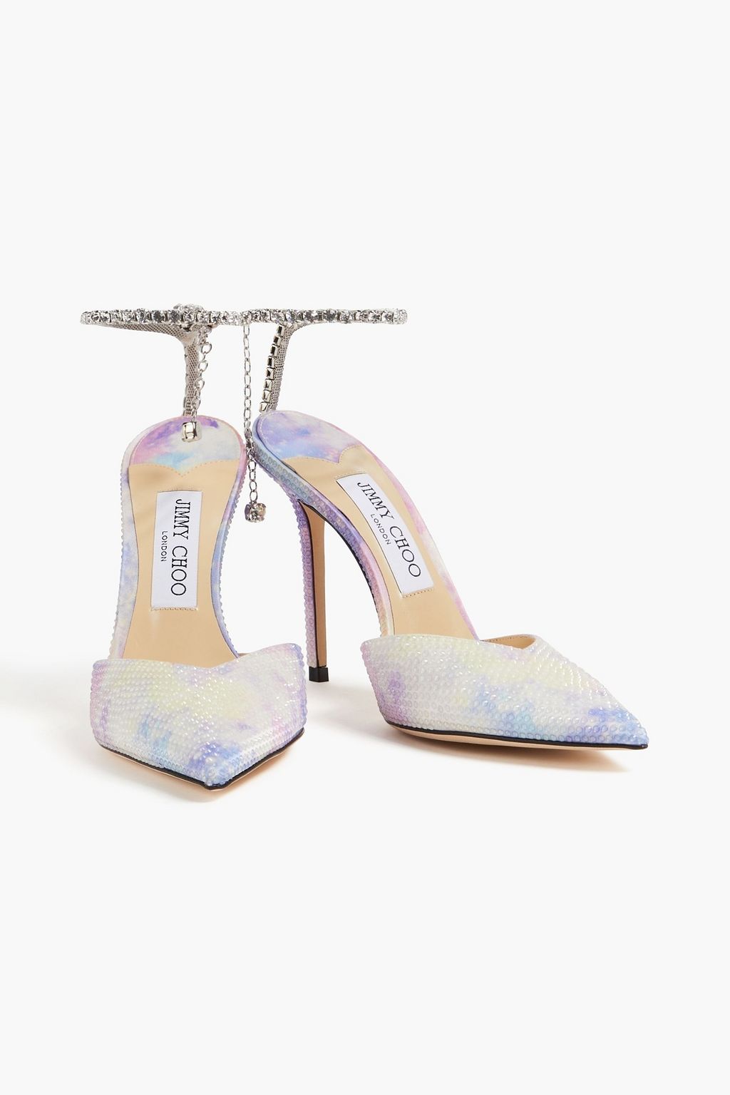 JIMMY CHOO Saeda 100 embellished satin pumps