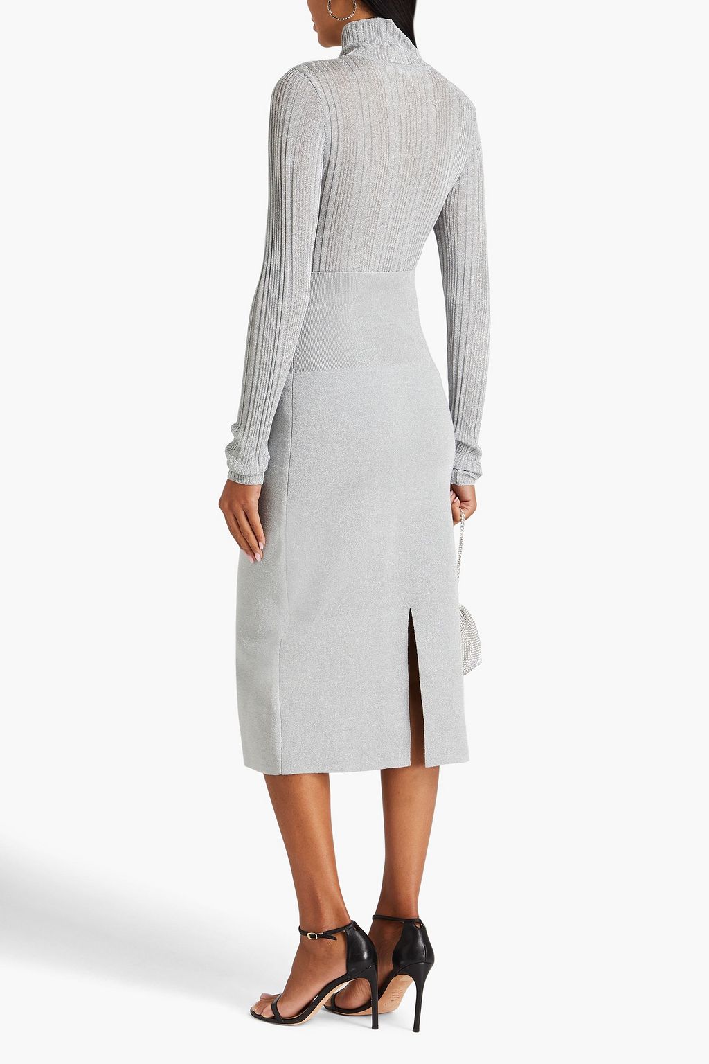 VB BODY VICTORIA BECKHAM Metallic knitted midi skirt