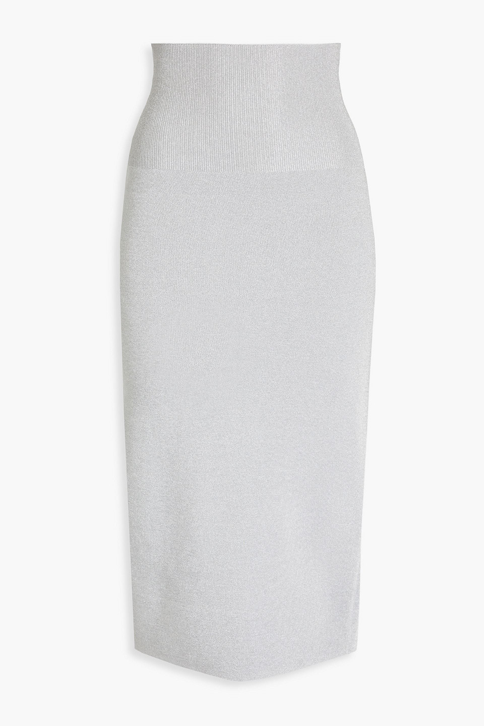 Shop Victoria Beckham Metallic Knitted Midi Skirt In Silver