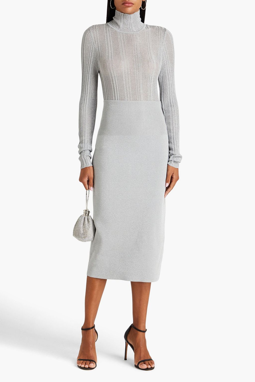 VB BODY VICTORIA BECKHAM Metallic knitted midi skirt