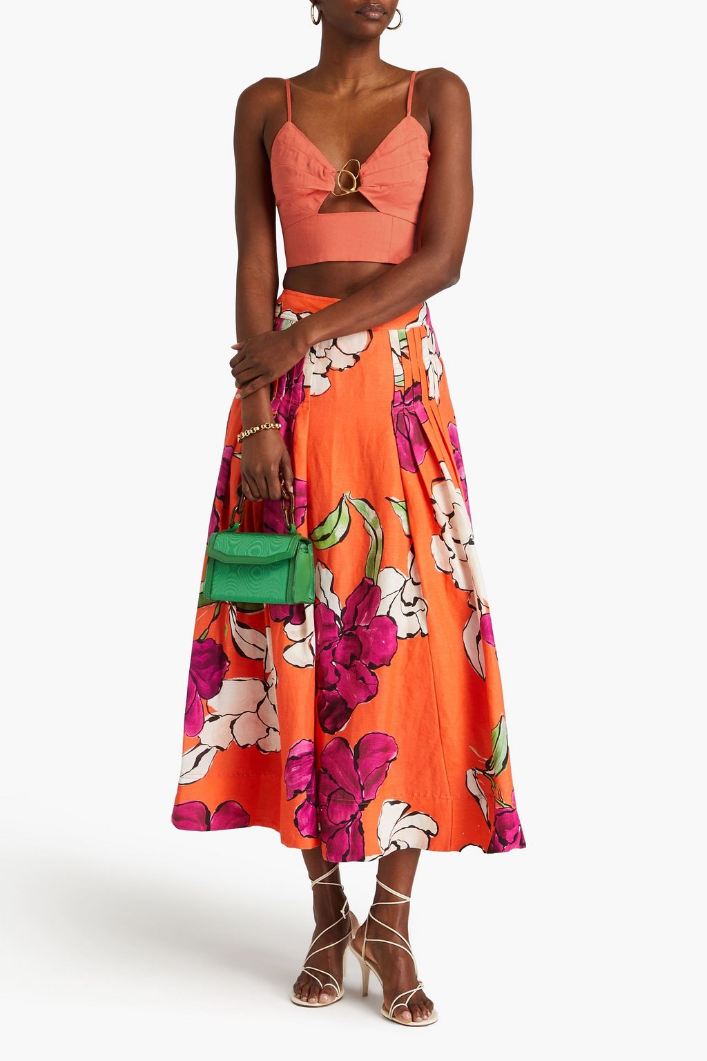 AJE. Ariel cropped embellished linen-blend top