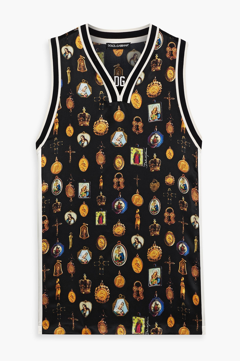 Dolce & Gabbana Printed Silk-satin Tank In Black