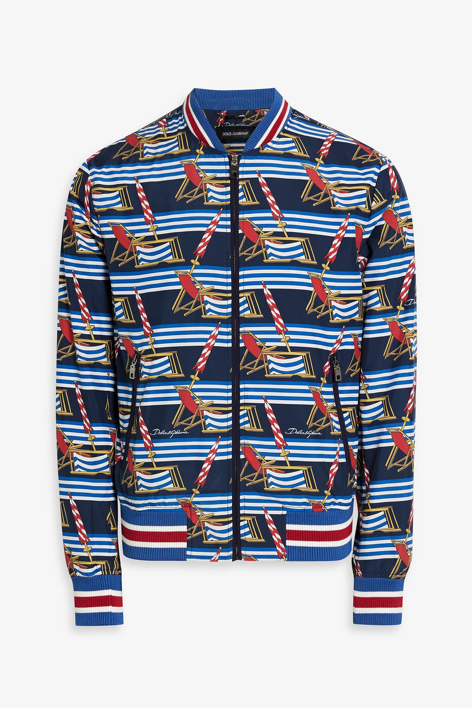 Dolce & Gabbana Printed Shell Bomber Jacket In Navy