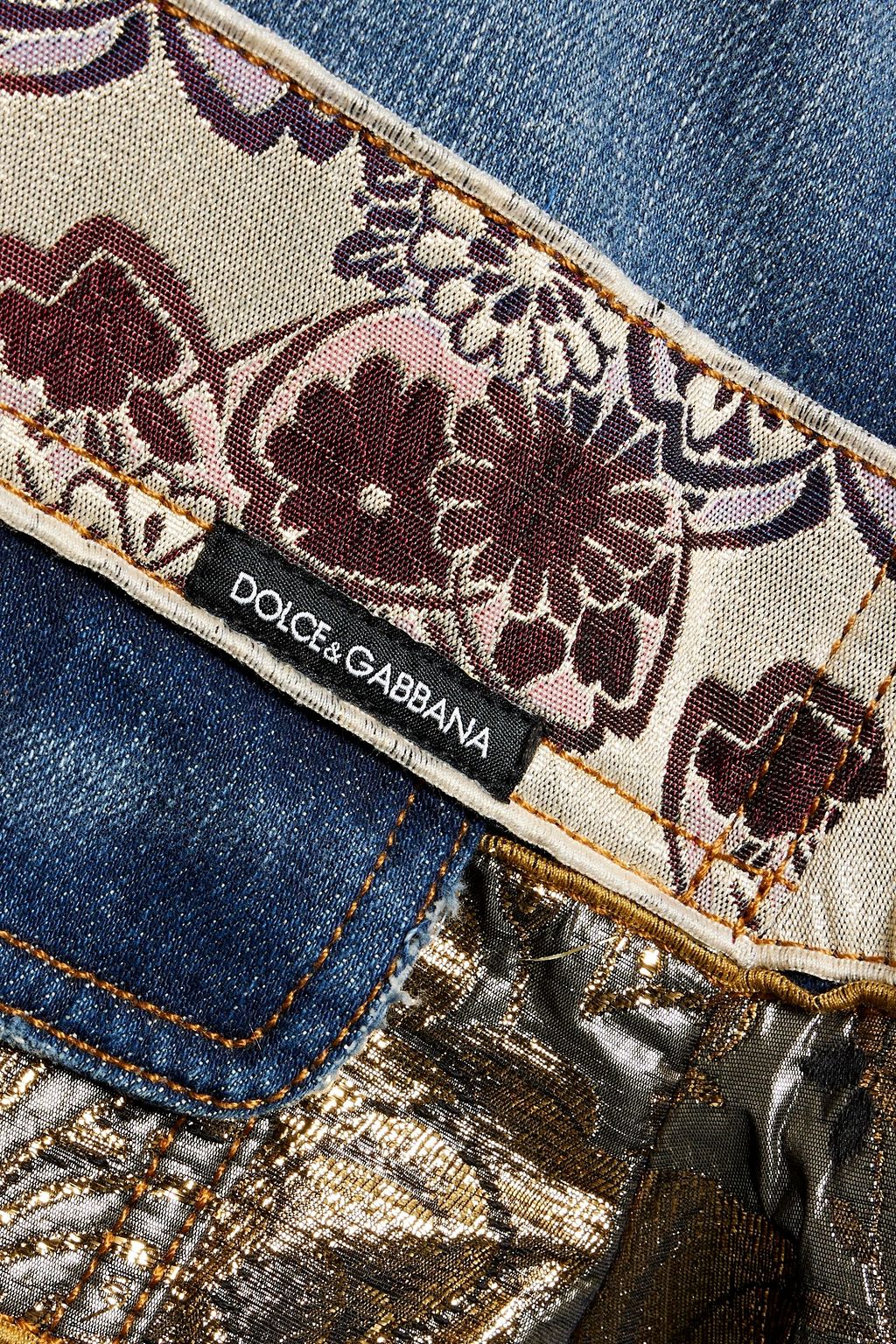 DOLCE&GABBANA Metallic jacquard-paneled distressed denim jacket