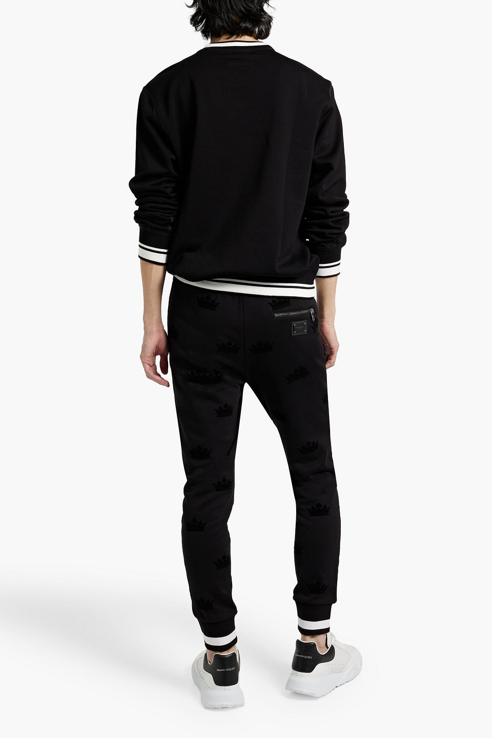 Dolce & Gabbana Flocked French Cotton-terry Sweatpants In Black