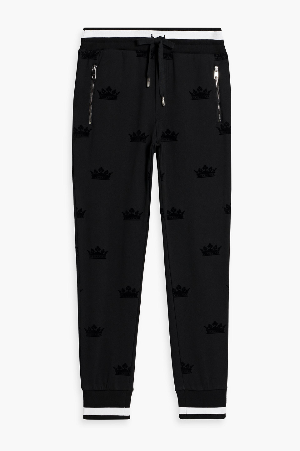 Dolce & Gabbana Flocked French Cotton-terry Sweatpants In Black