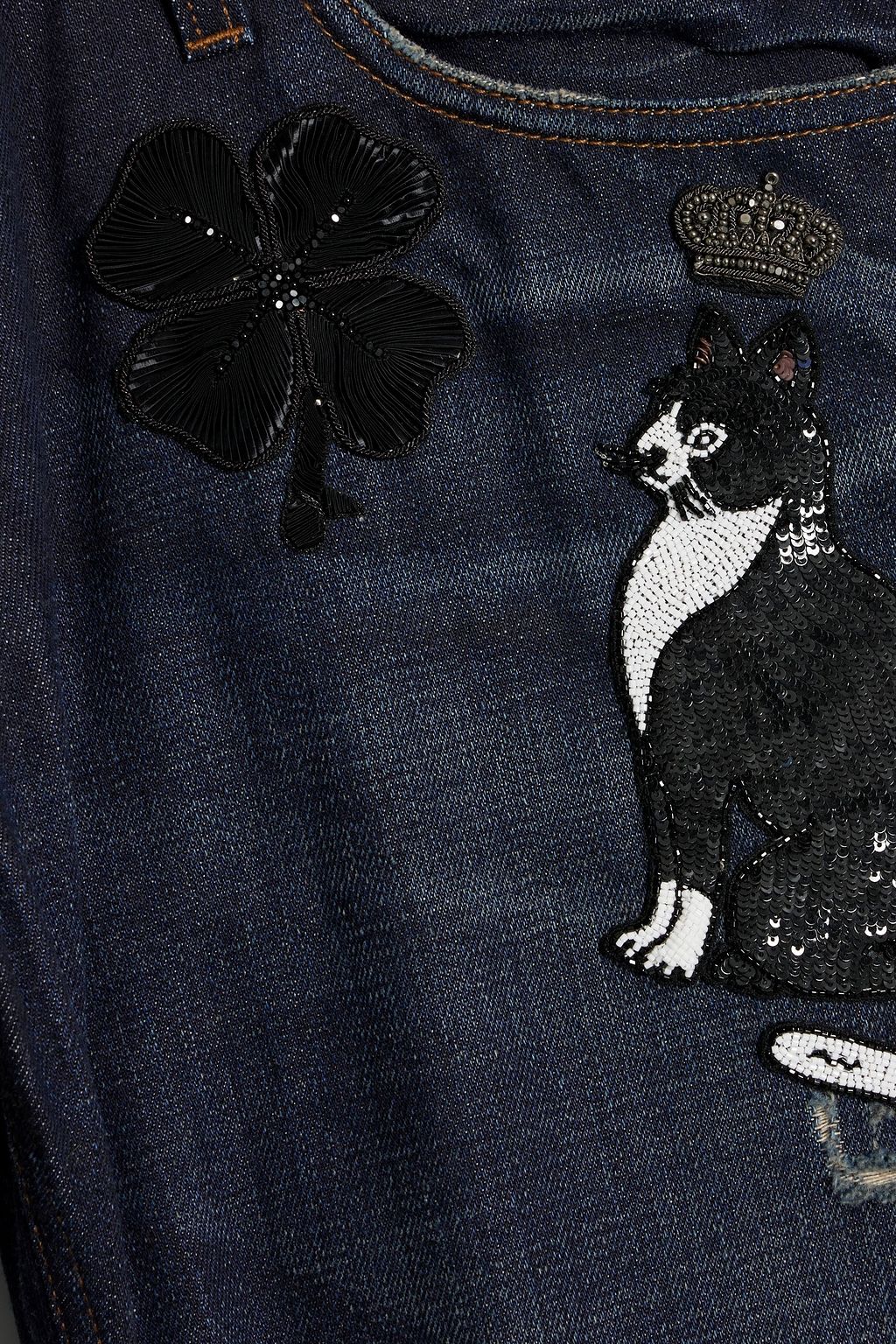 DOLCE&GABBANA Slim-fit embellished distressed denim jeans