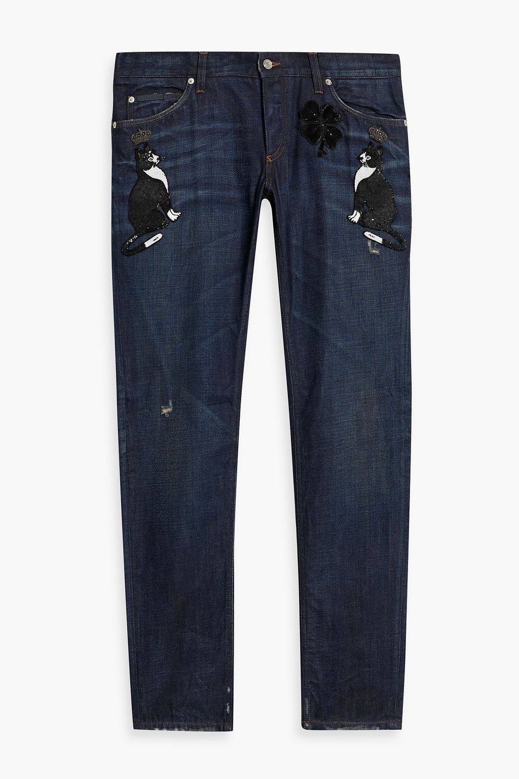 Slim fit embellished distressed denim jeans dark denim One Size