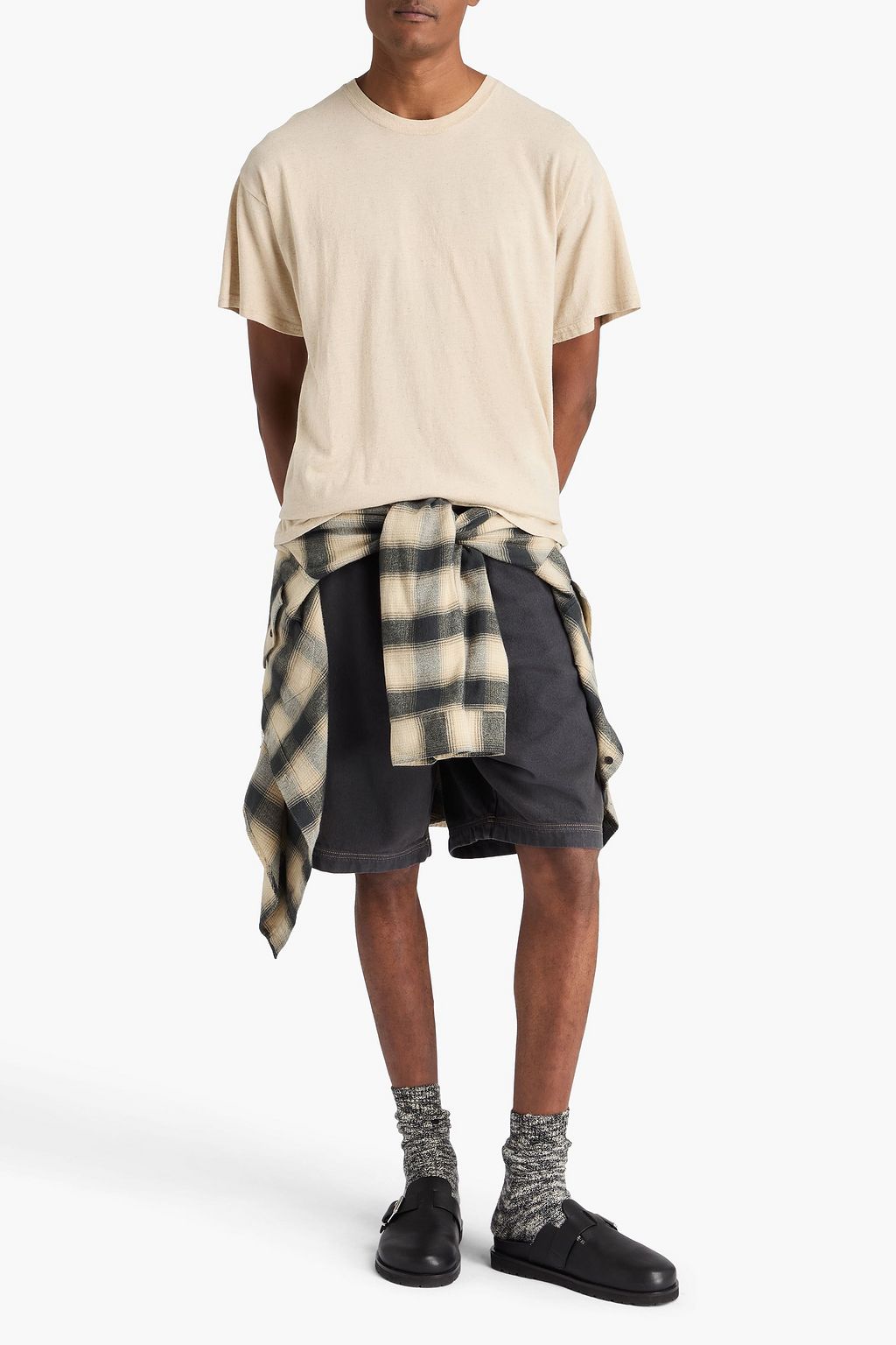 THE ELDER STATESMAN Solid cotton and linen-blend jersey T-shirt