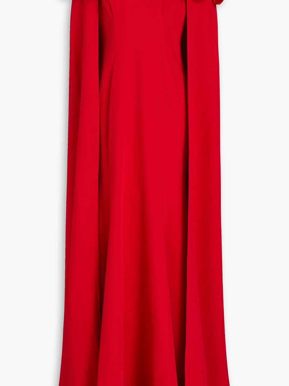 tulle-paneled cape-effect stretch-crepe gown