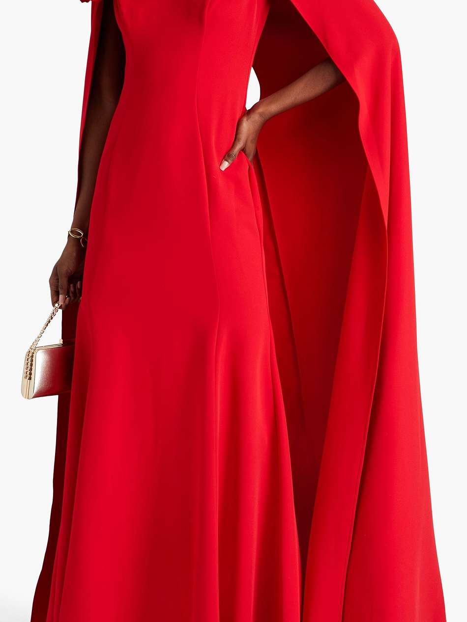 tulle-paneled cape-effect stretch-crepe gown