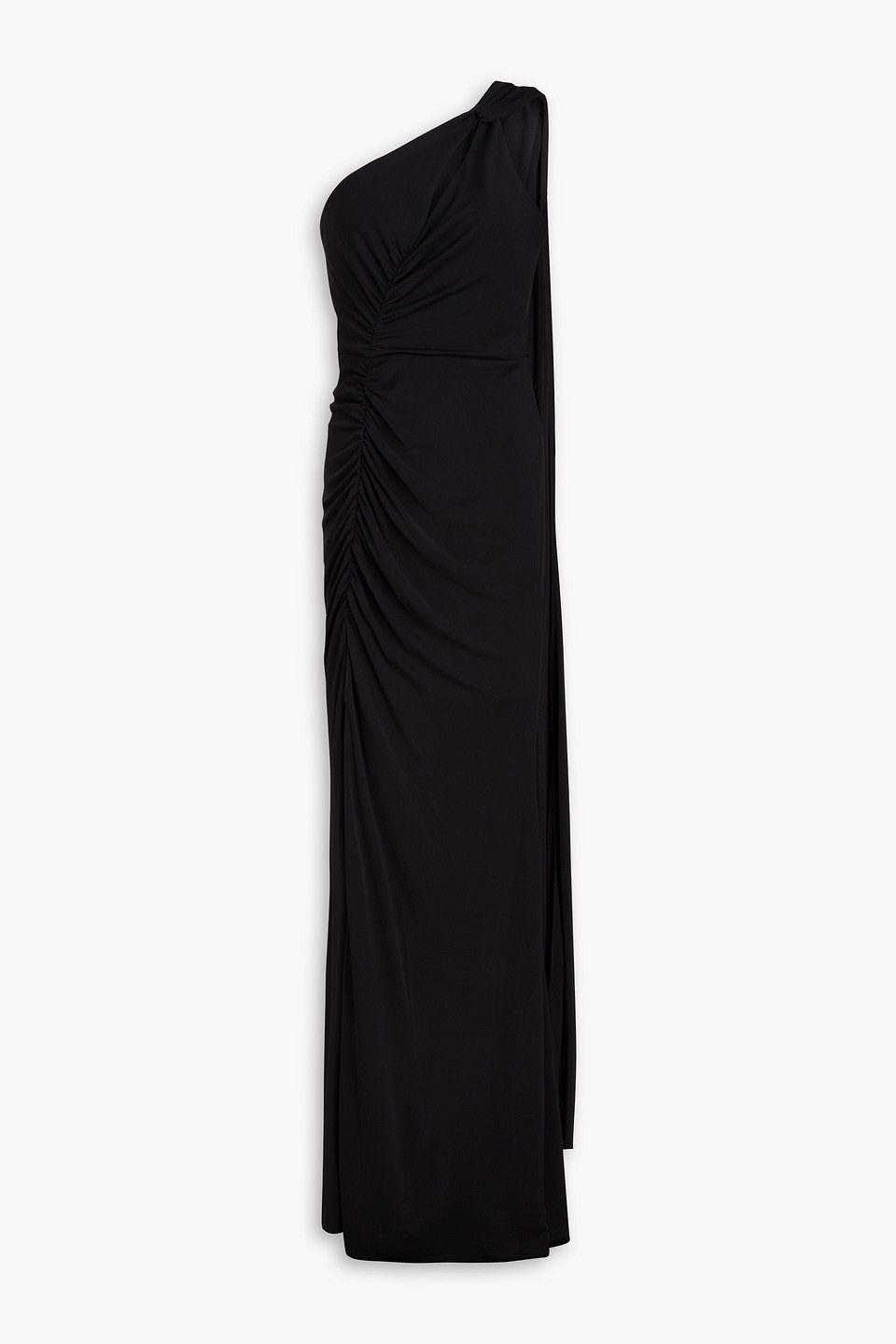 Marchesa Notte One-shoulder Ruched Jersey Gown In Black