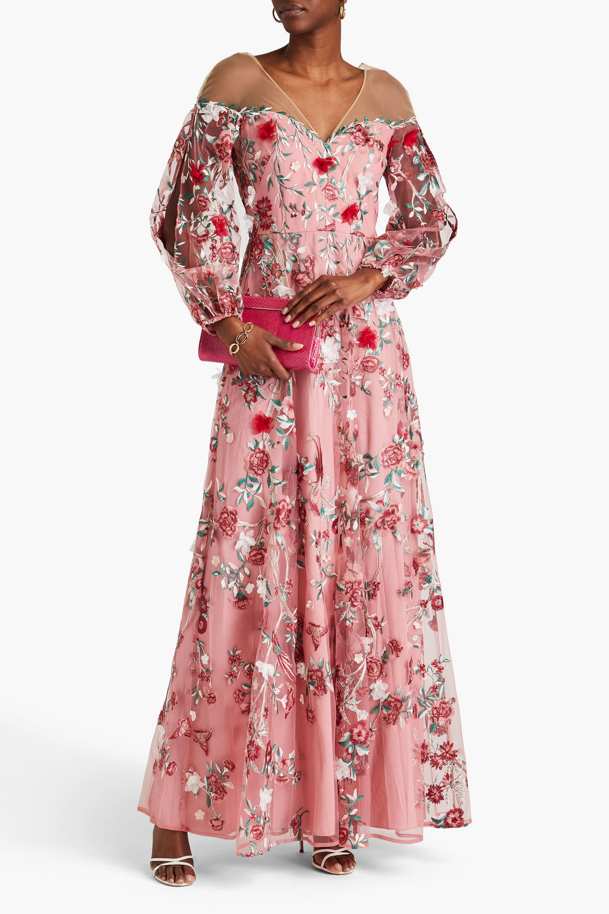MARCHESA NOTTE Embroidered tulle gown