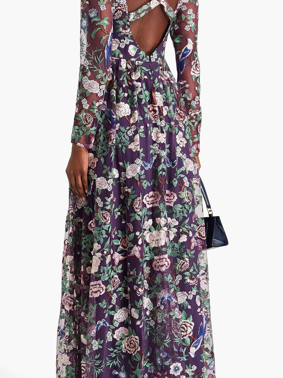 cutout embroidered tulle gown