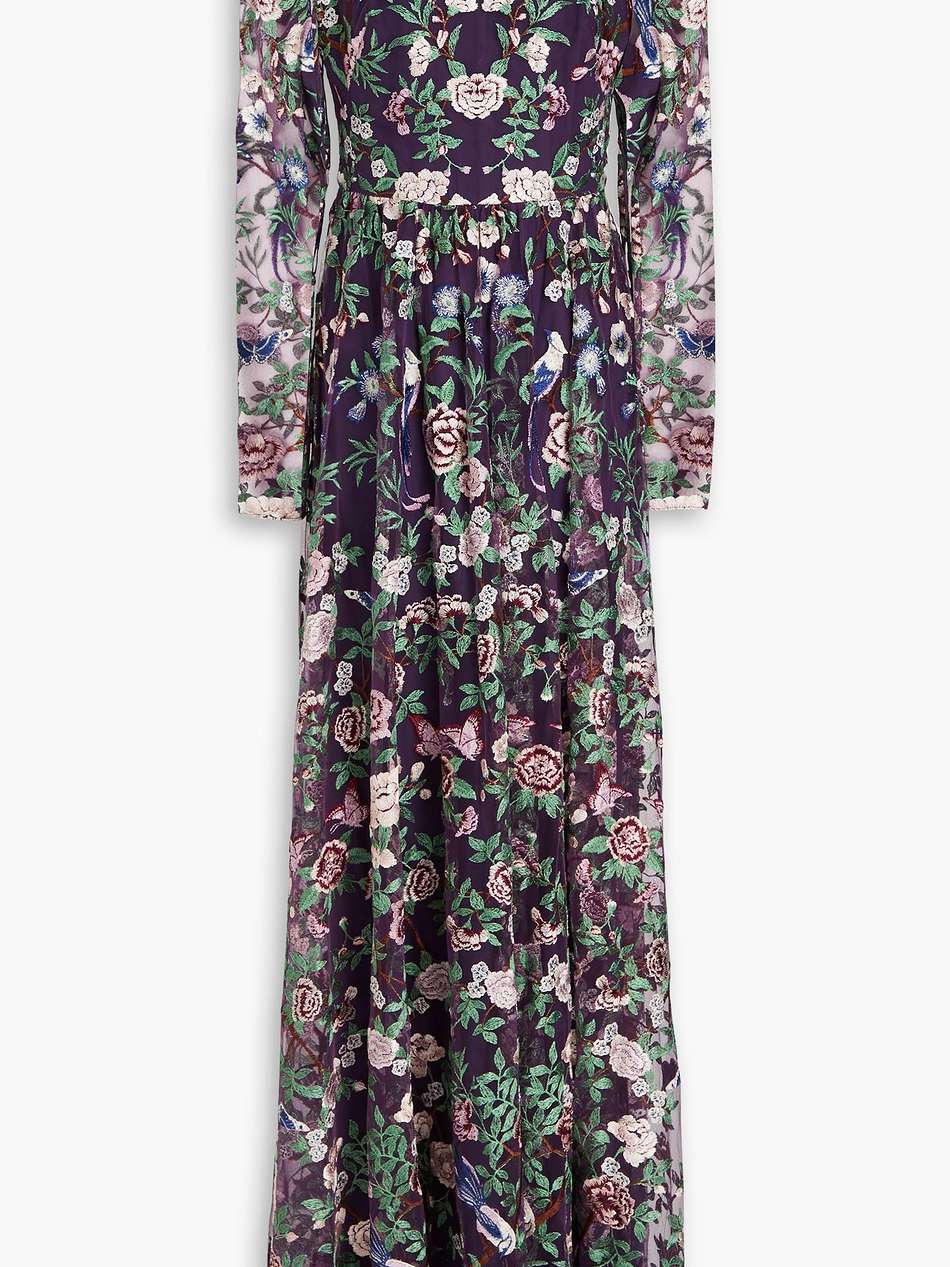 cutout embroidered tulle gown