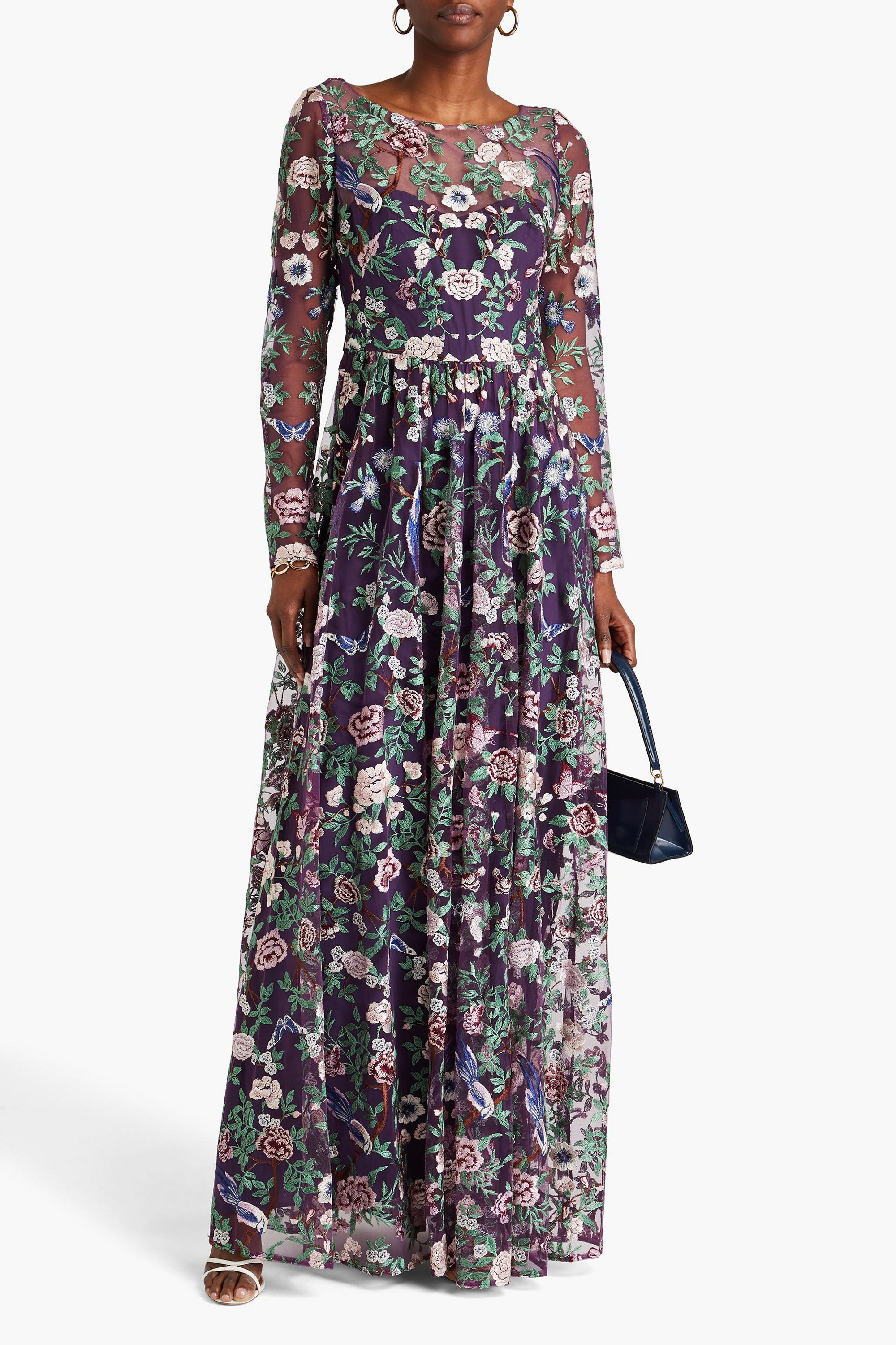 MARCHESA NOTTE Cutout embroidered tulle gown