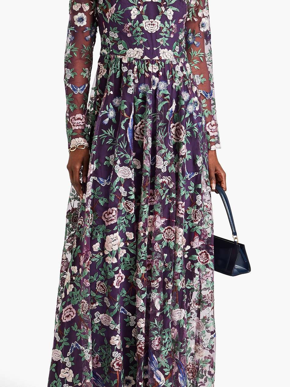 cutout embroidered tulle gown