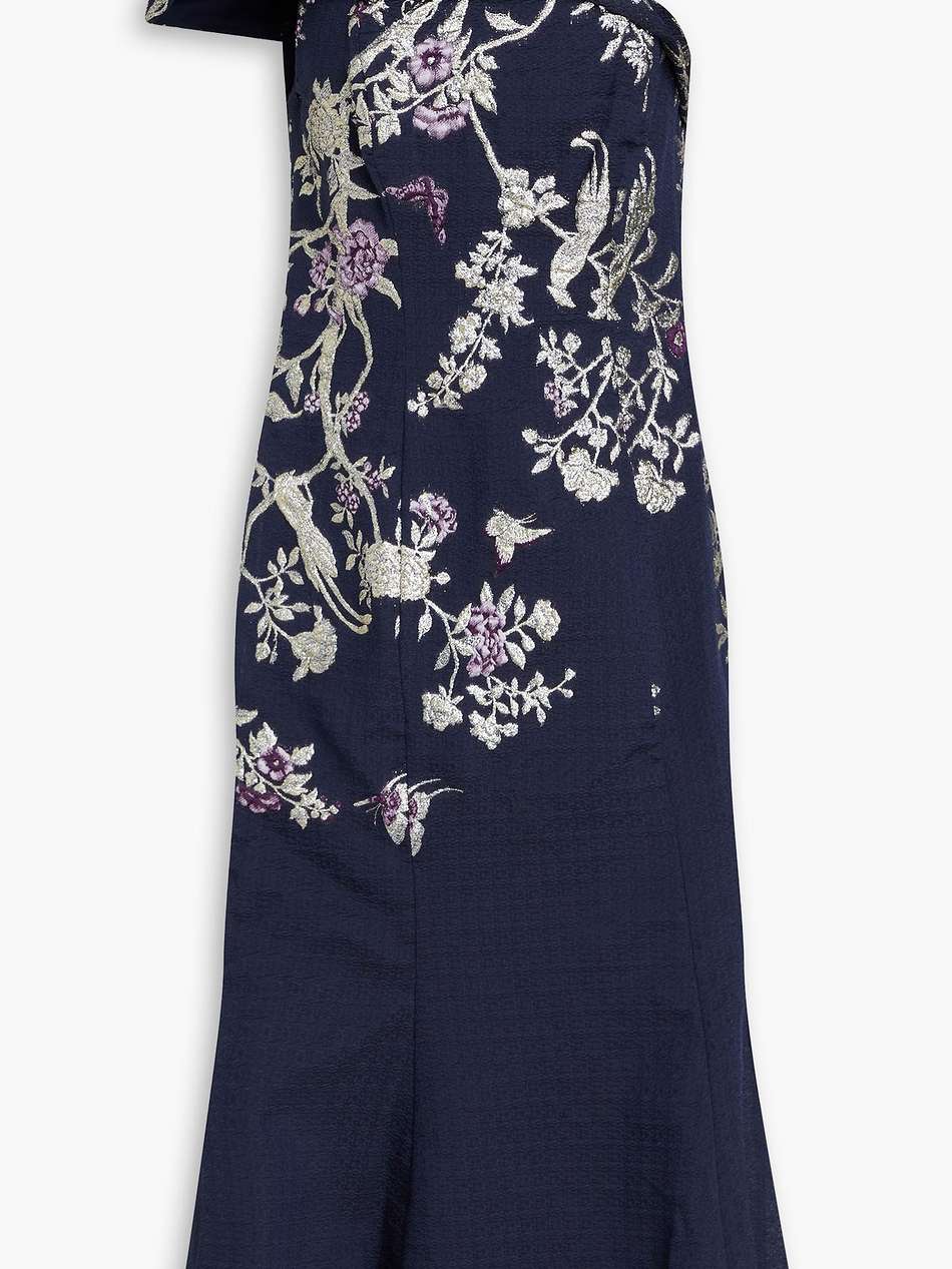 one-shoulder metallic cloqué-jacquard midi dress