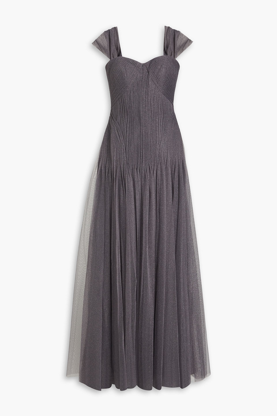 zac posen - pintucked metallic tulle gown - gray - us 8