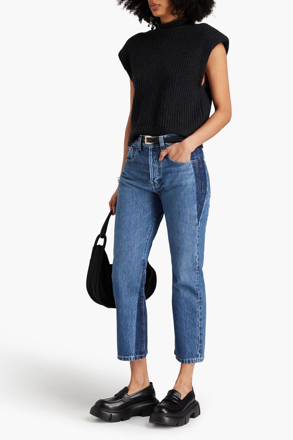 VICTORIA BECKHAM Cropped two-tone high-rise straight-leg jeans