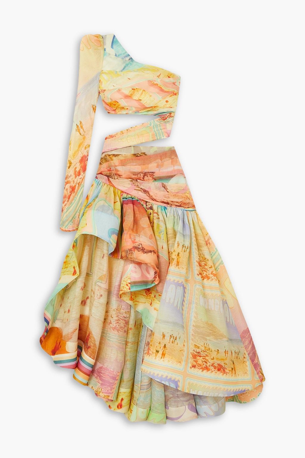 ZIMMERMANN One sleeve asymmetric cutout linen and silk blend