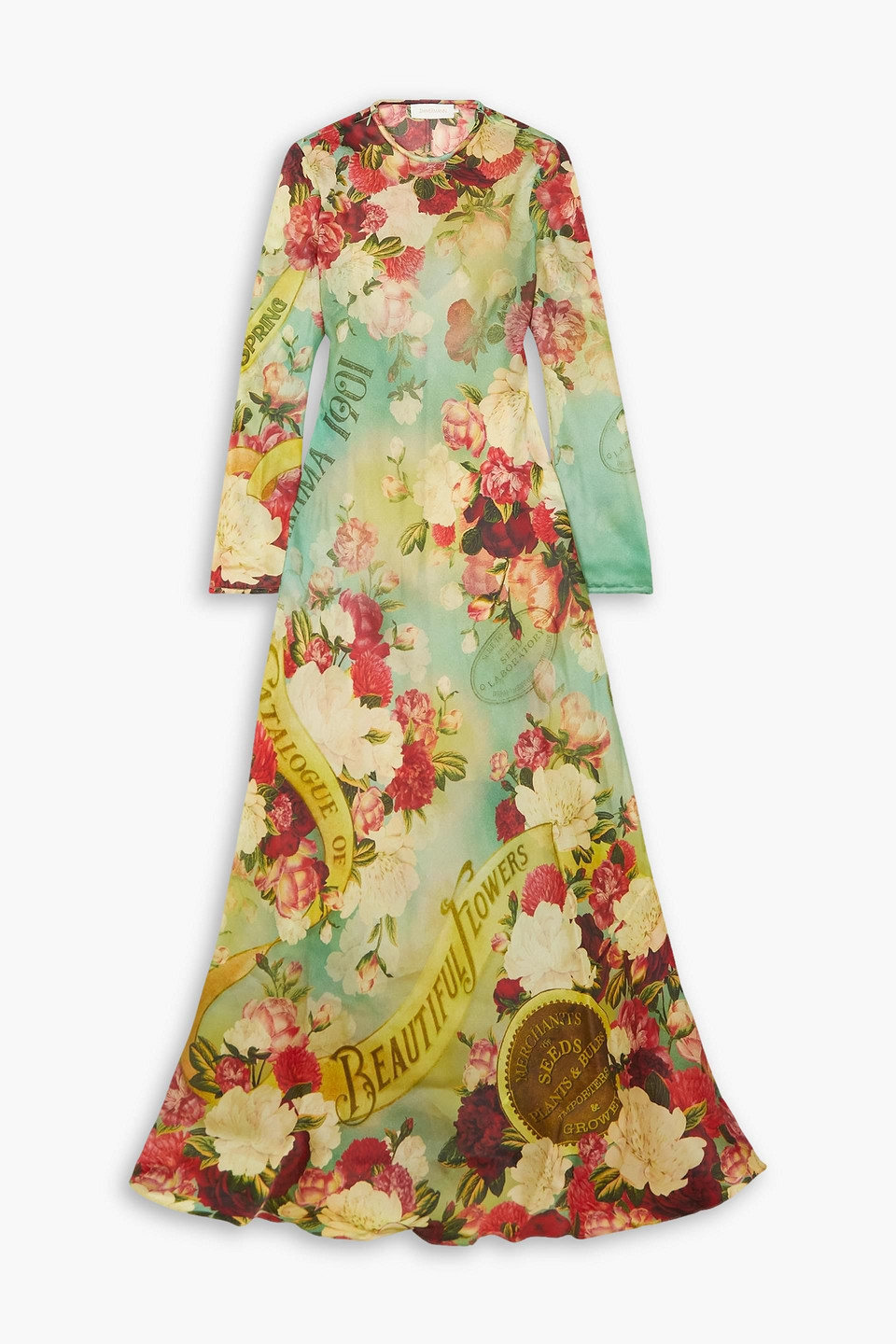 Zimmermann Printed Silk-organza Maxi Dress In Leaf Green
