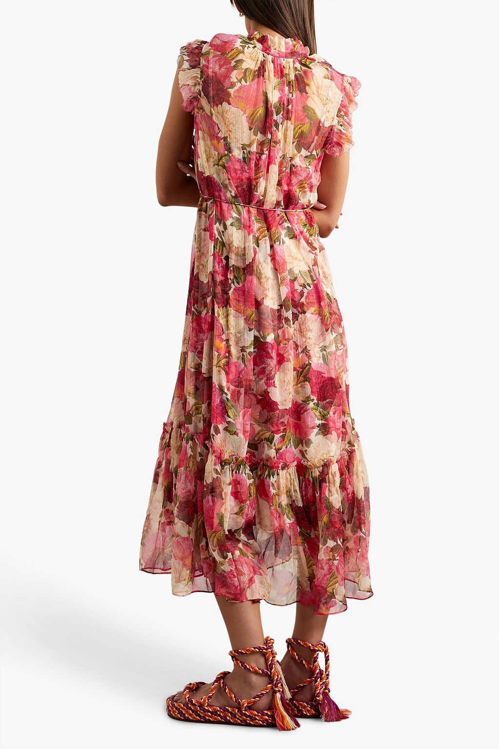 ZIMMERMANN Belted floral-print silk-crepon midi dress