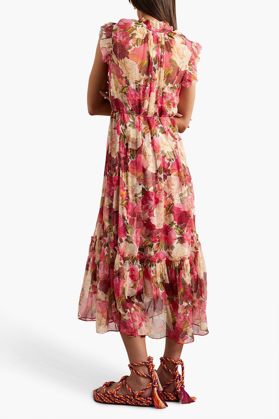 ZIMMERMANN BELTED FLORAL-PRINT SILK-CREPON MIDI DRESS