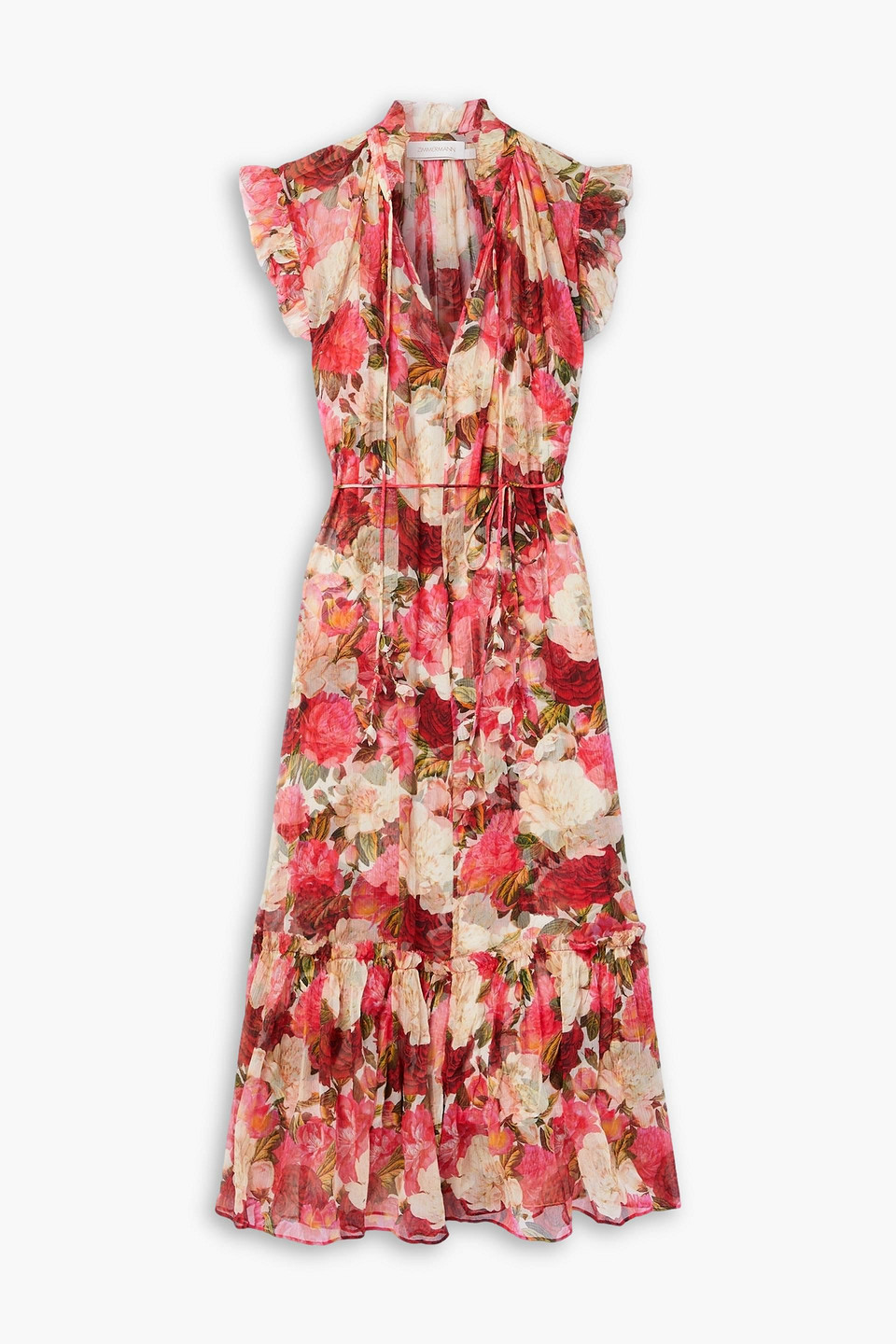 Zimmermann Floral-print Silk-crepon Midi Dress In Red