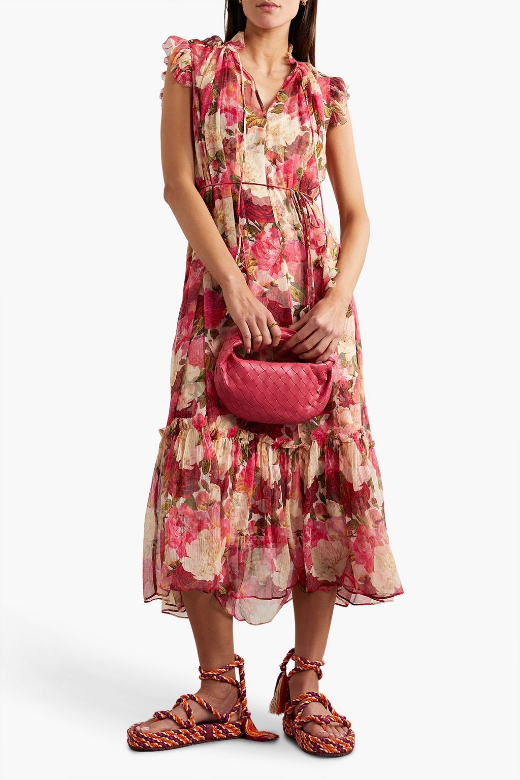 ZIMMERMANN Belted floral-print silk-crepon midi dress