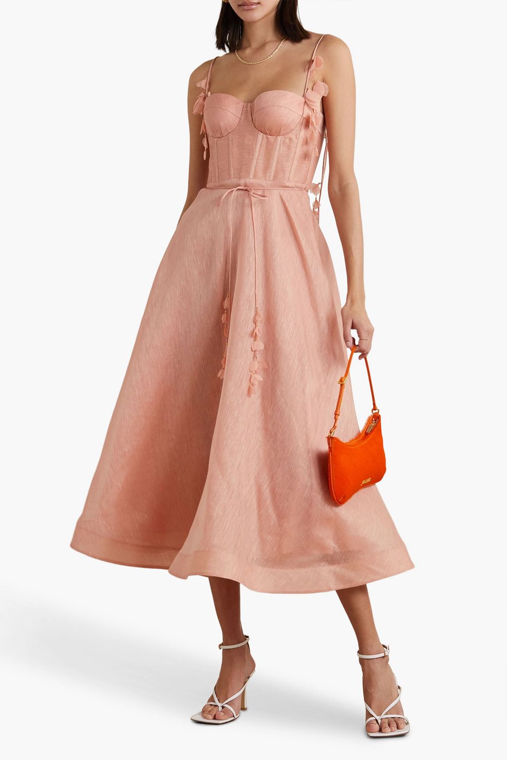 ZIMMERMANN Floralappliquéd linen and silkblend midi dress THE