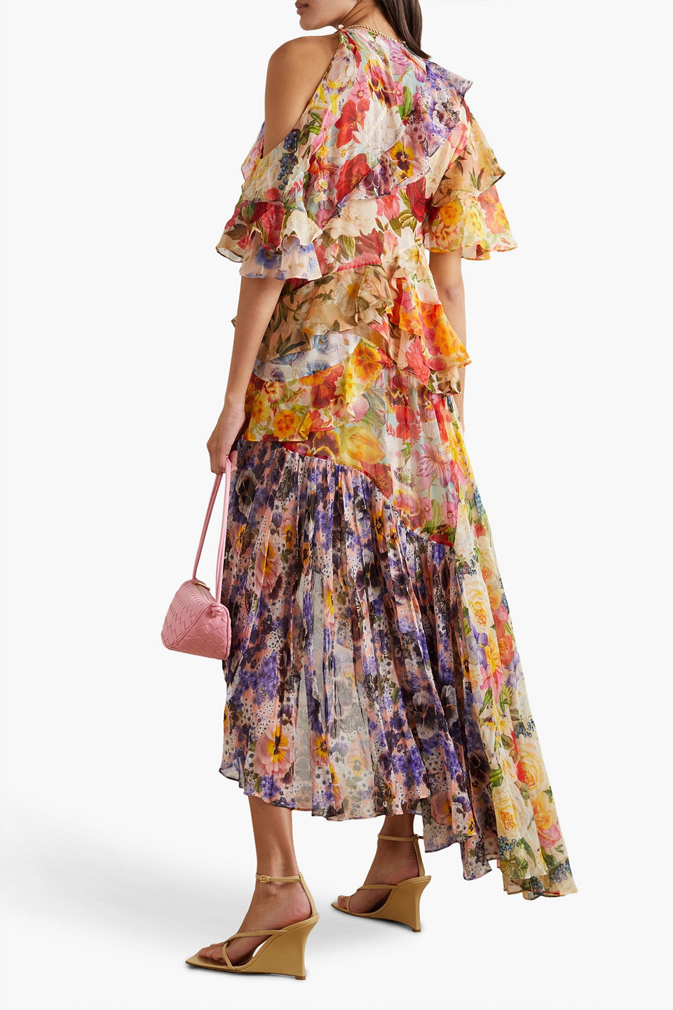 Shop Zimmermann Tiered Floral-print Gauze Dress In Saffron