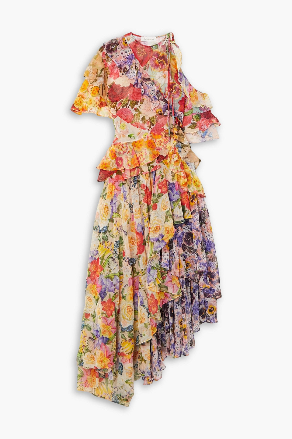 Zimmermann Tiered Floral-print Gauze Maxi Dress In Saffron