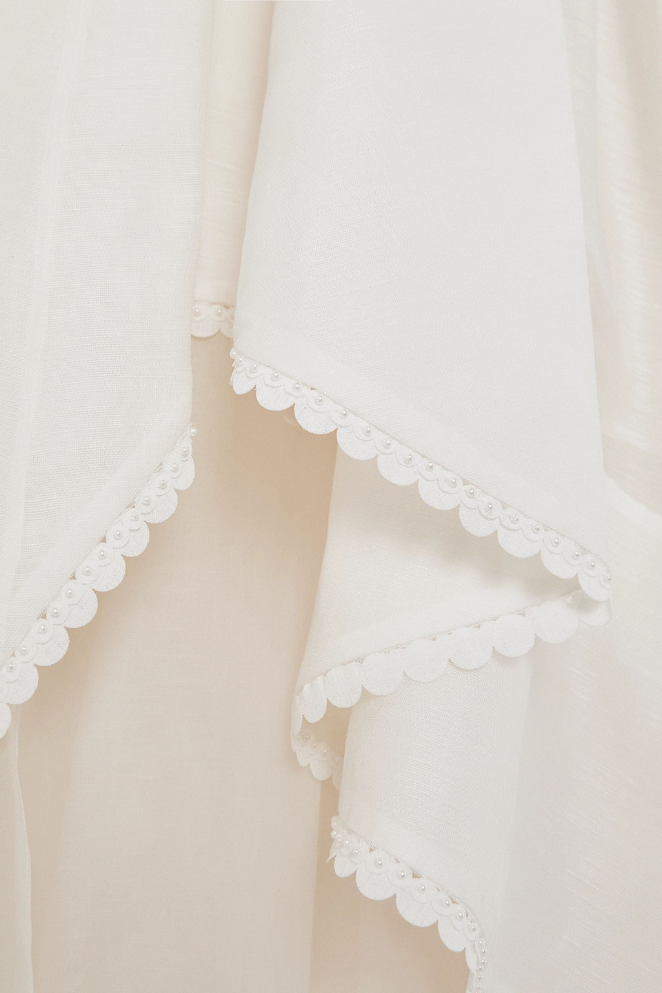 ZIMMERMANN ASYMMETRIC EMBELLISHED CUTOUT LINEN AND SILK-BLEND GOWN